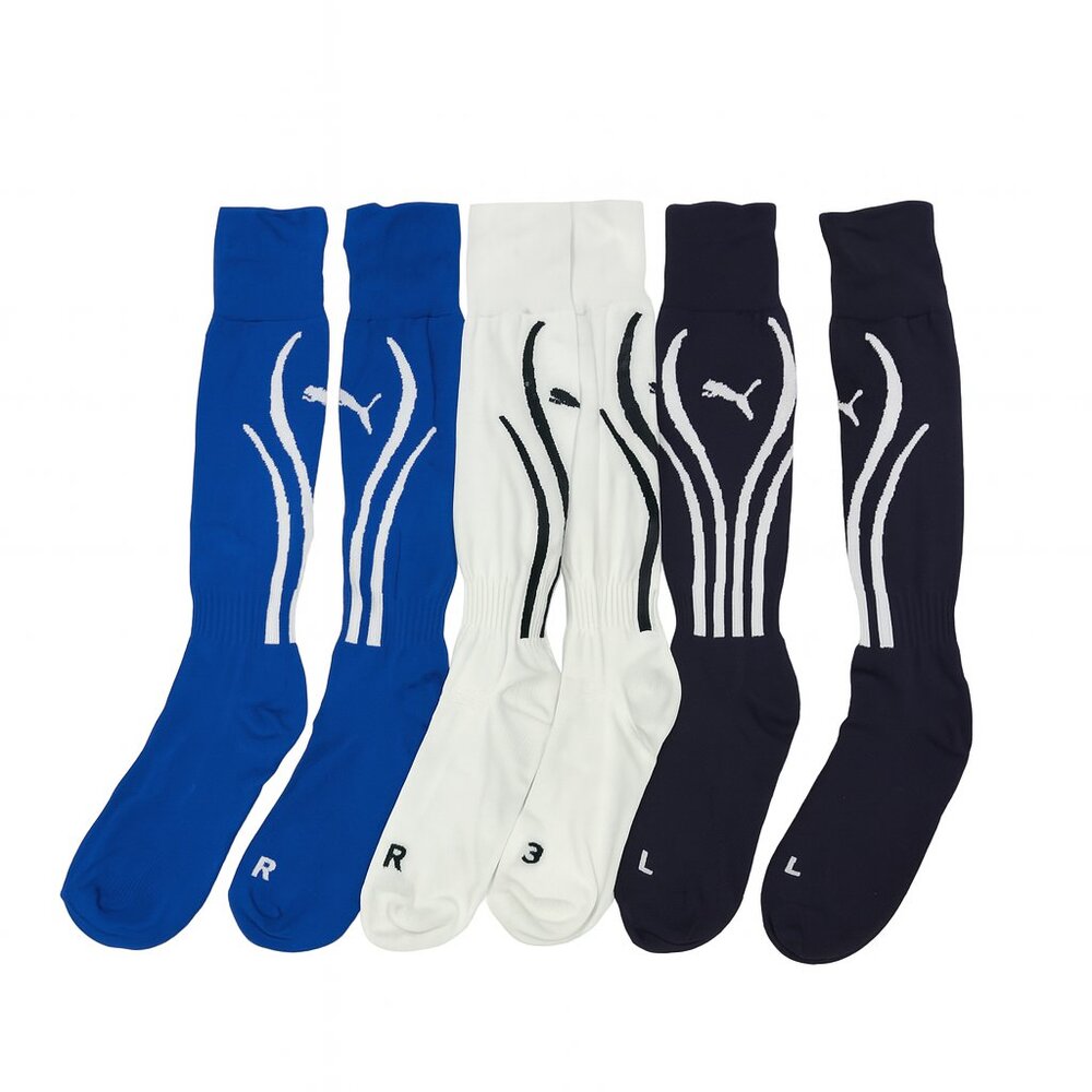 Puma Knee-High Soccer Socks (3 Pairs – Blue, White, Black)